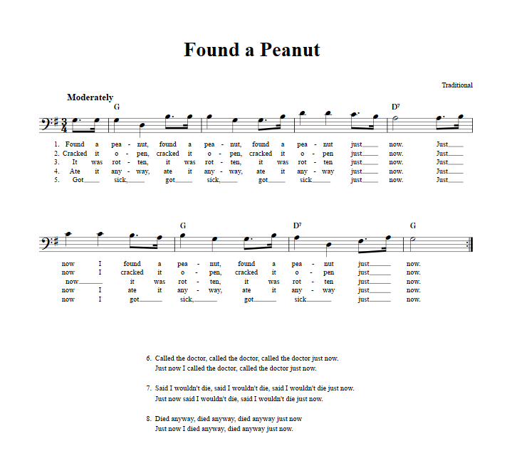 Found a Peanut Bass Clef Sheet Music