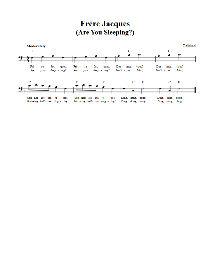 Frere Jacques Bass Clef Sheet Music
