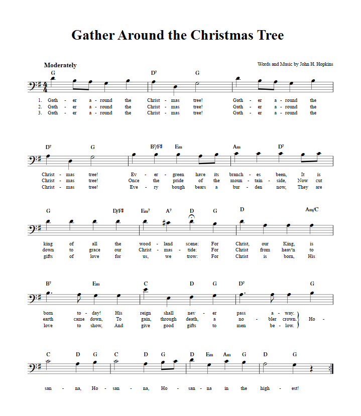 Gather Around the Christmas Tree Bass Clef Sheet Music