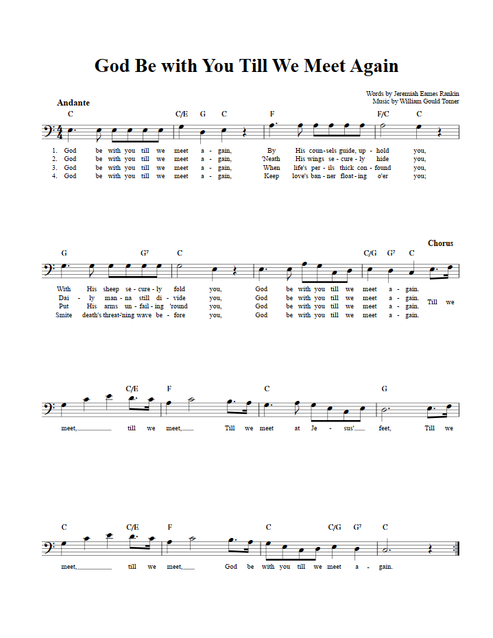 God Be with You Till We Meet Again Bass Clef Sheet Music