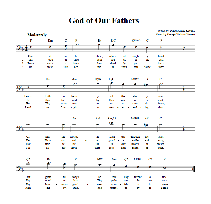 God of Our Fathers Bass Clef Sheet Music