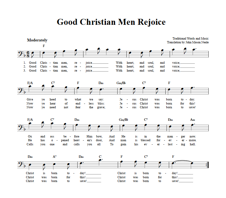 Good Christian Men Rejoice Bass Clef Sheet Music