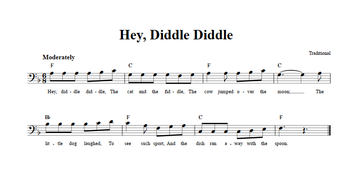 Hey, Diddle Diddle Bass Clef Sheet Music