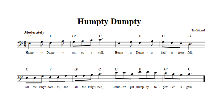 Humpty Dumpty Bass Clef Sheet Music