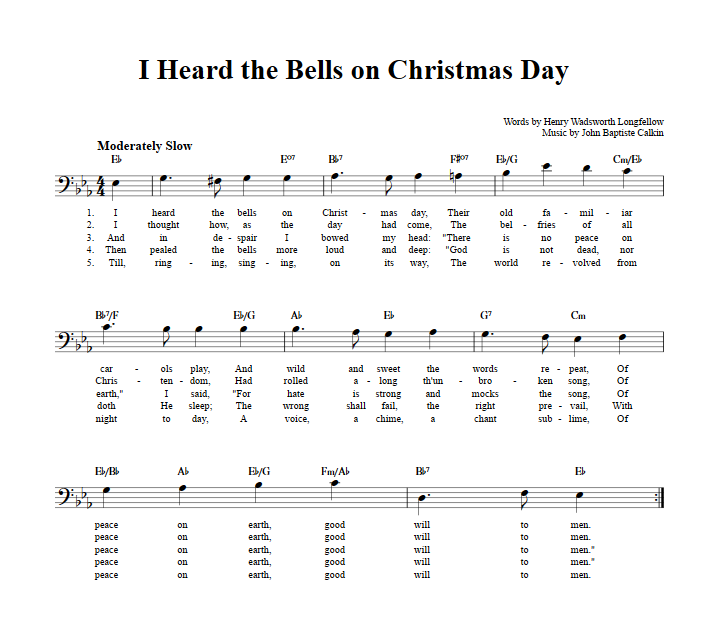 I Heard the Bells on Christmas Day Bass Clef Sheet Music