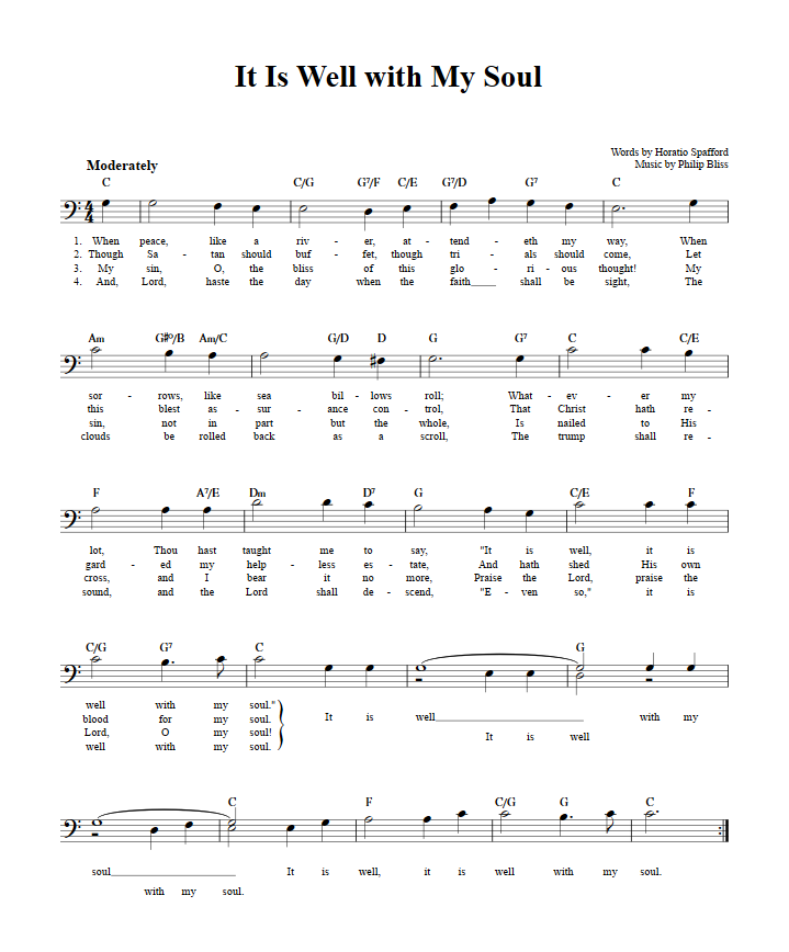 It Is Well With My Soul Bass Clef Sheet Music