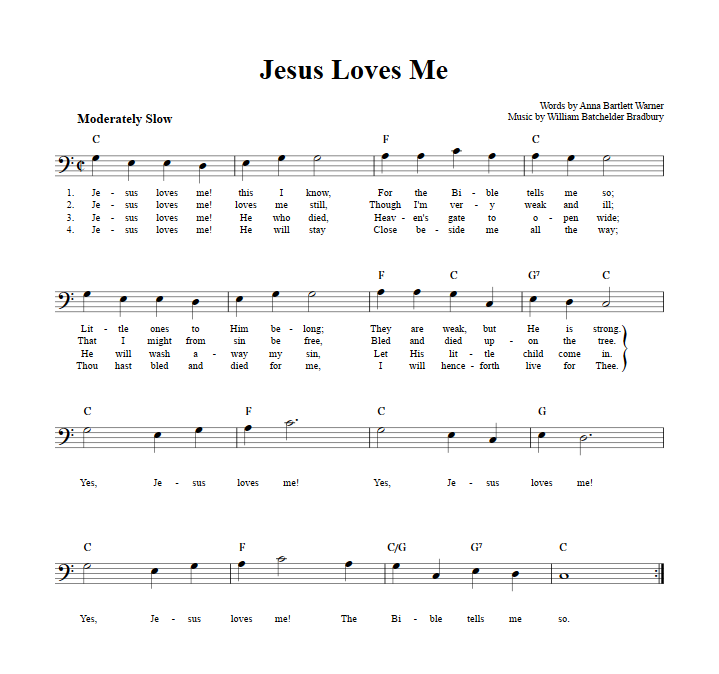 Jesus Loves Me Bass Clef Sheet Music