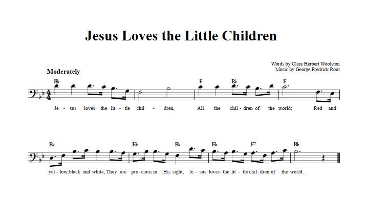 Jesus Loves the Little Children Bass Clef Sheet Music