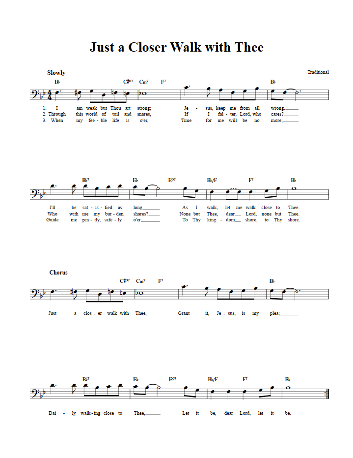 Just a Closer Walk with Thee Bass Clef Sheet Music