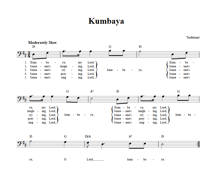 Kumbaya Bass Clef Sheet Music