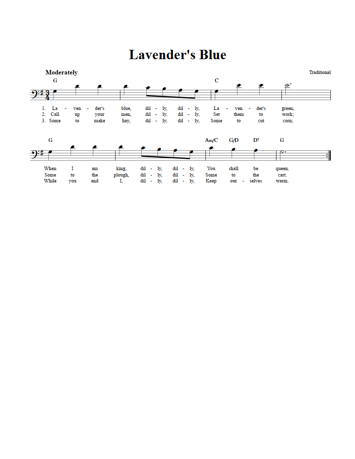 Lavender's Blue Bass Clef Sheet Music