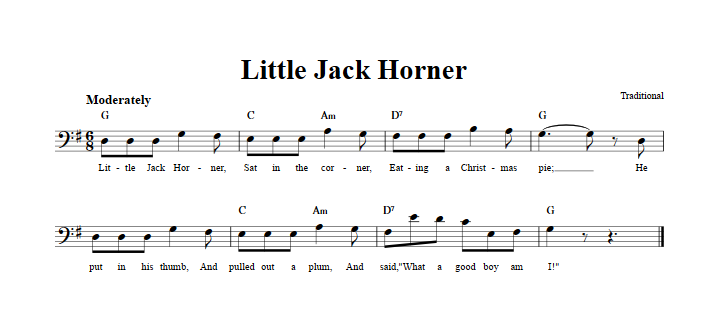 Little Jack Horner Bass Clef Sheet Music