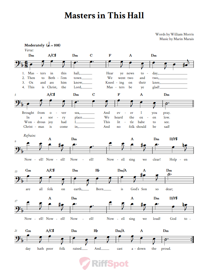 Masters in This Hall Bass Clef Sheet Music