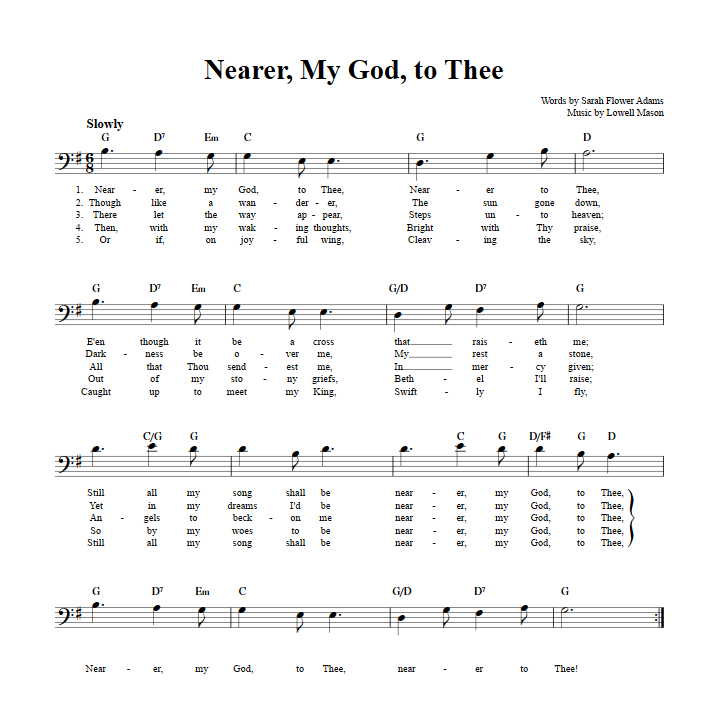 Nearer, My God, to Thee Bass Clef Sheet Music