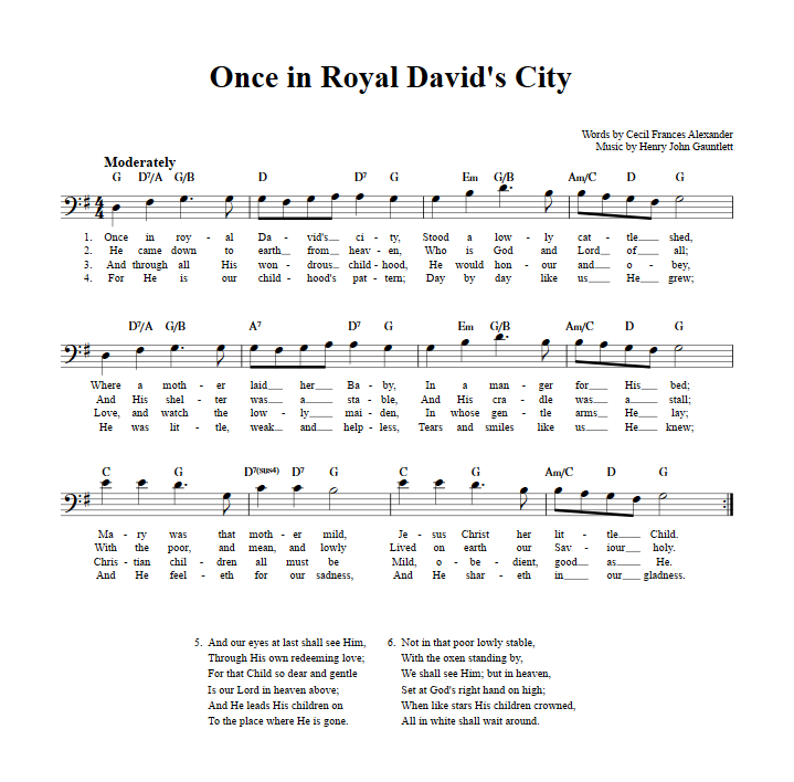 Once in Royal David's City Bass Clef Sheet Music