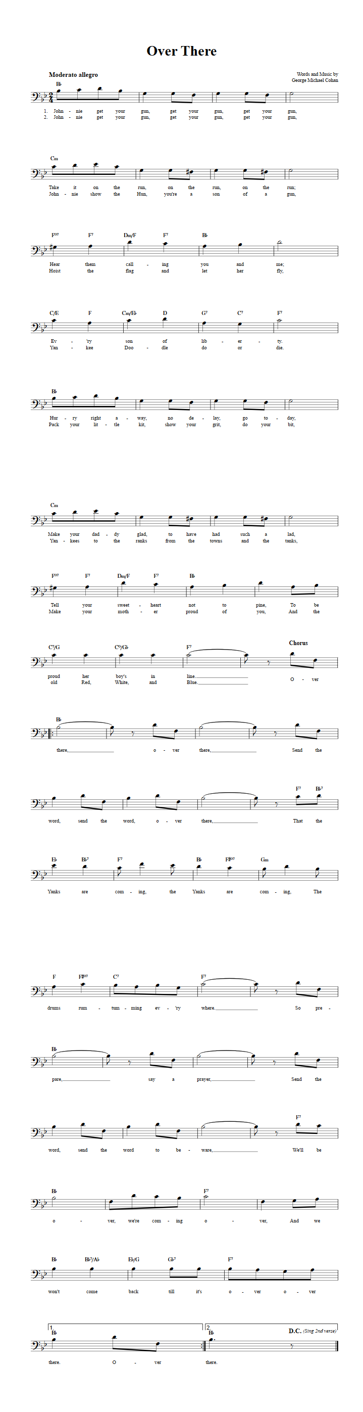 Over There Bass Clef Sheet Music