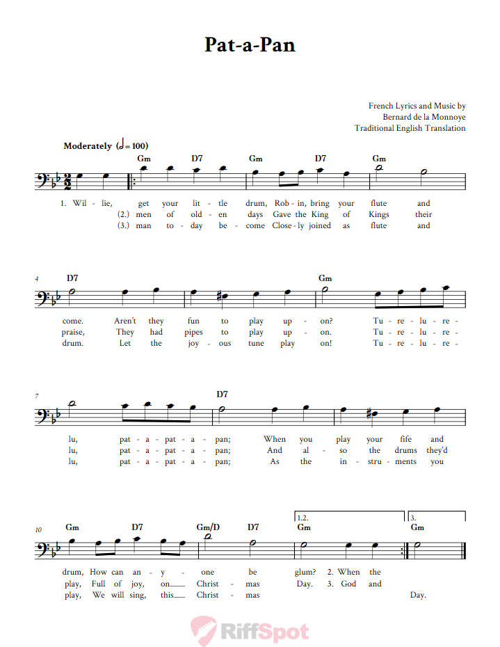 Pat-A-Pan Bass Clef Sheet Music