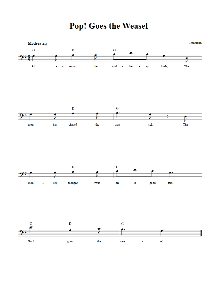 Pop! Goes the Weasel Clef Instrument Sheet (Lead Sheet) with Chords Lyrics