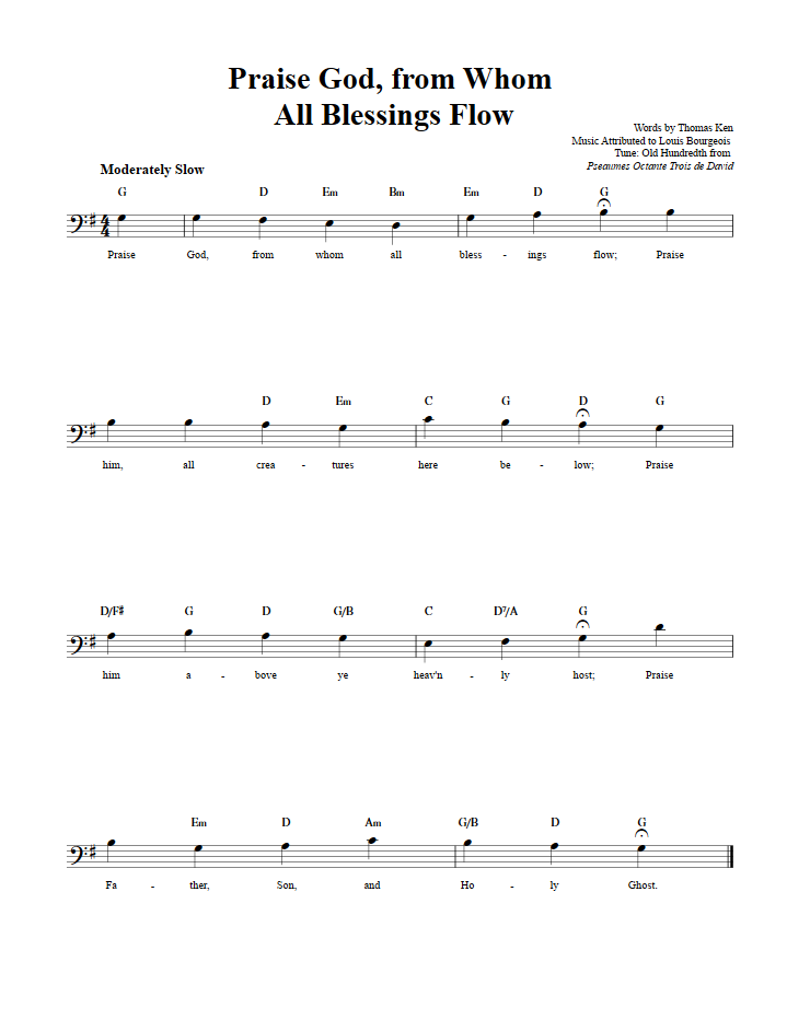 Praise God From Whom All Blessings Flow Bass Clef Sheet Music