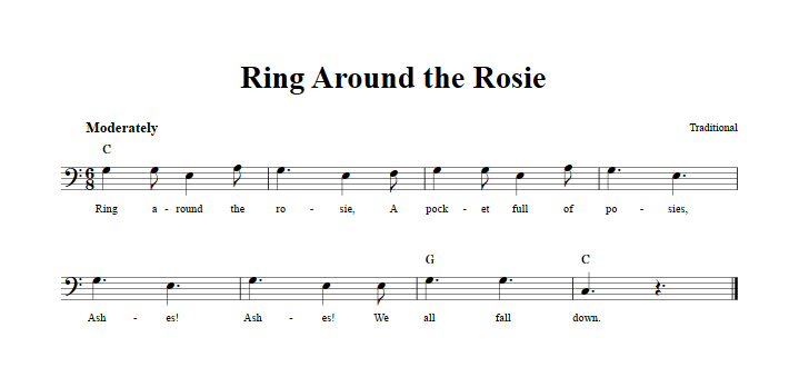 Ring Around the Rosie Bass Clef Sheet Music