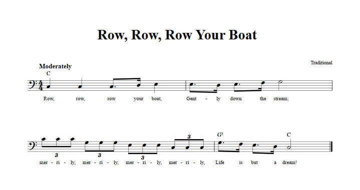 Row, Row, Row Your Boat Bass Clef Sheet Music