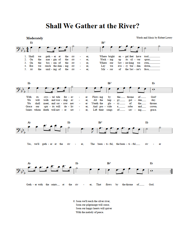 Shall We Gather at the River? Bass Clef Sheet Music