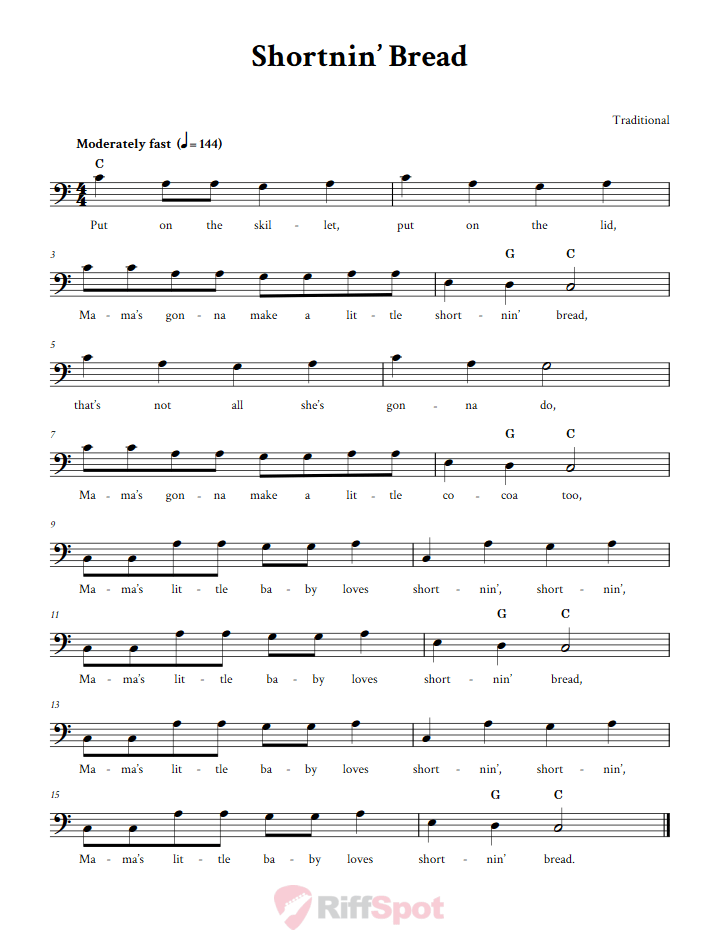 Shortnin' Bread Bass Clef Sheet Music