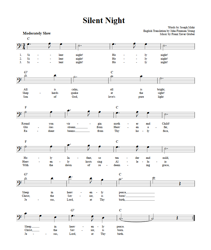 Silent Night Bass Clef Sheet Music