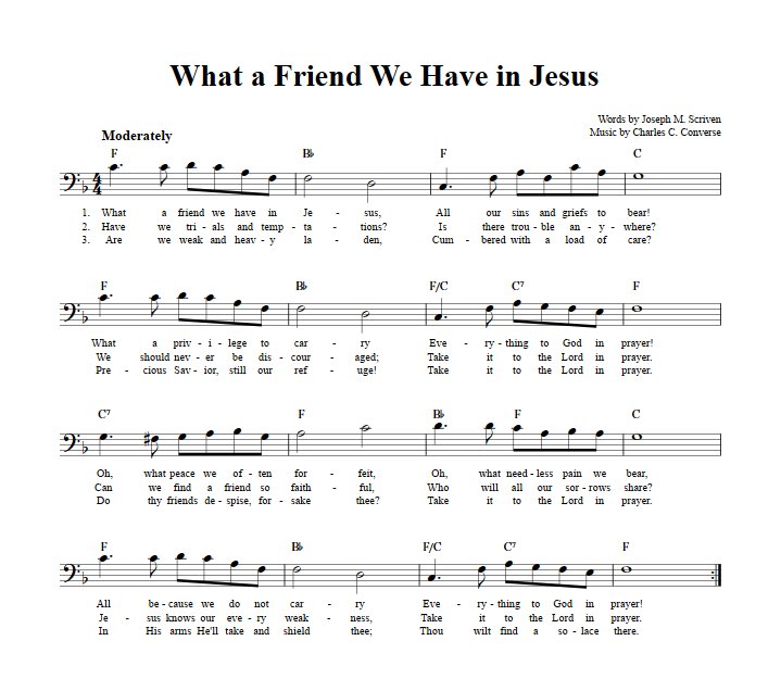 What a Friend We Have in Jesus Bass Clef Sheet Music