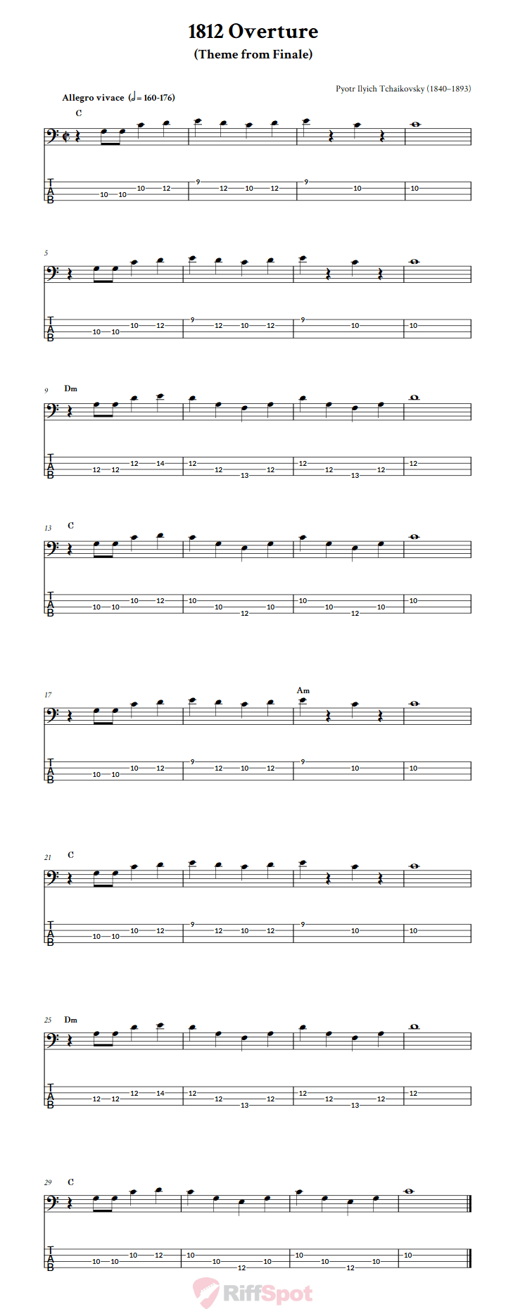 1812 Overture  Bass Guitar Tab