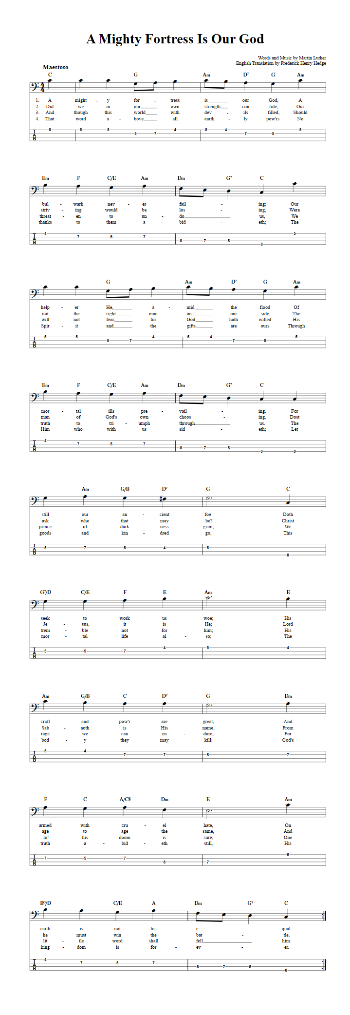 A Mighty Fortress Is Our God  Bass Guitar Tab