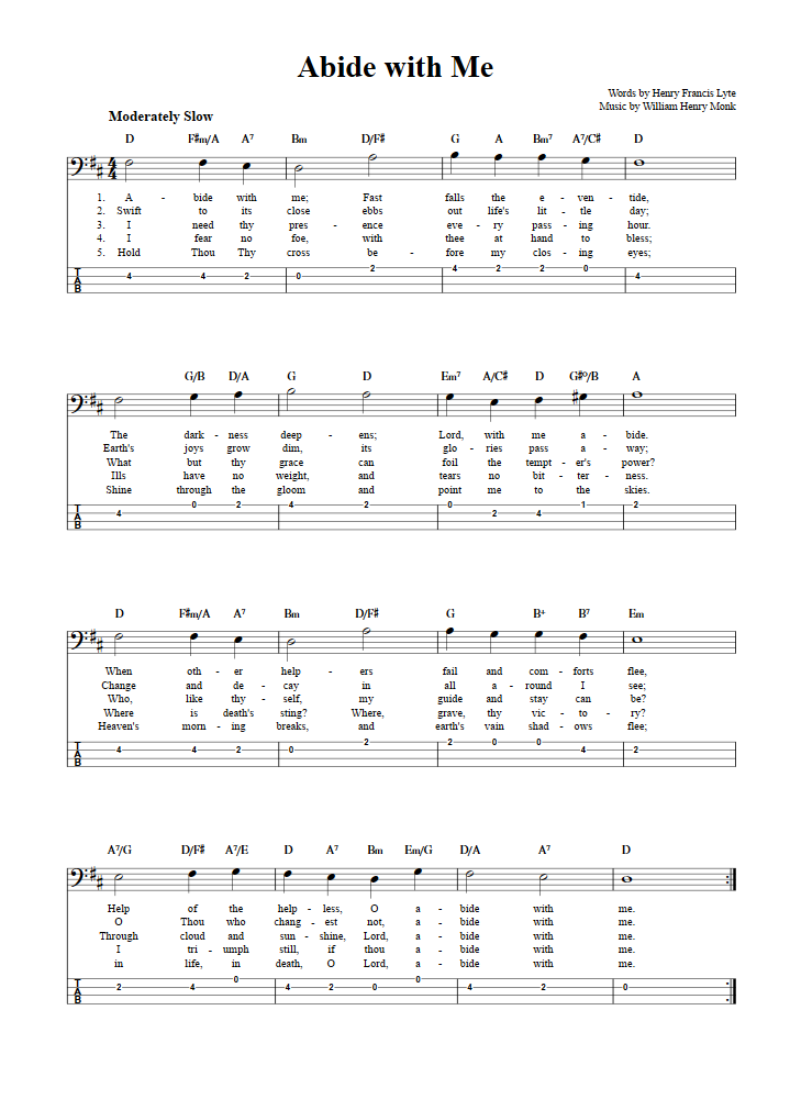 Abide with Me  Bass Guitar Tab
