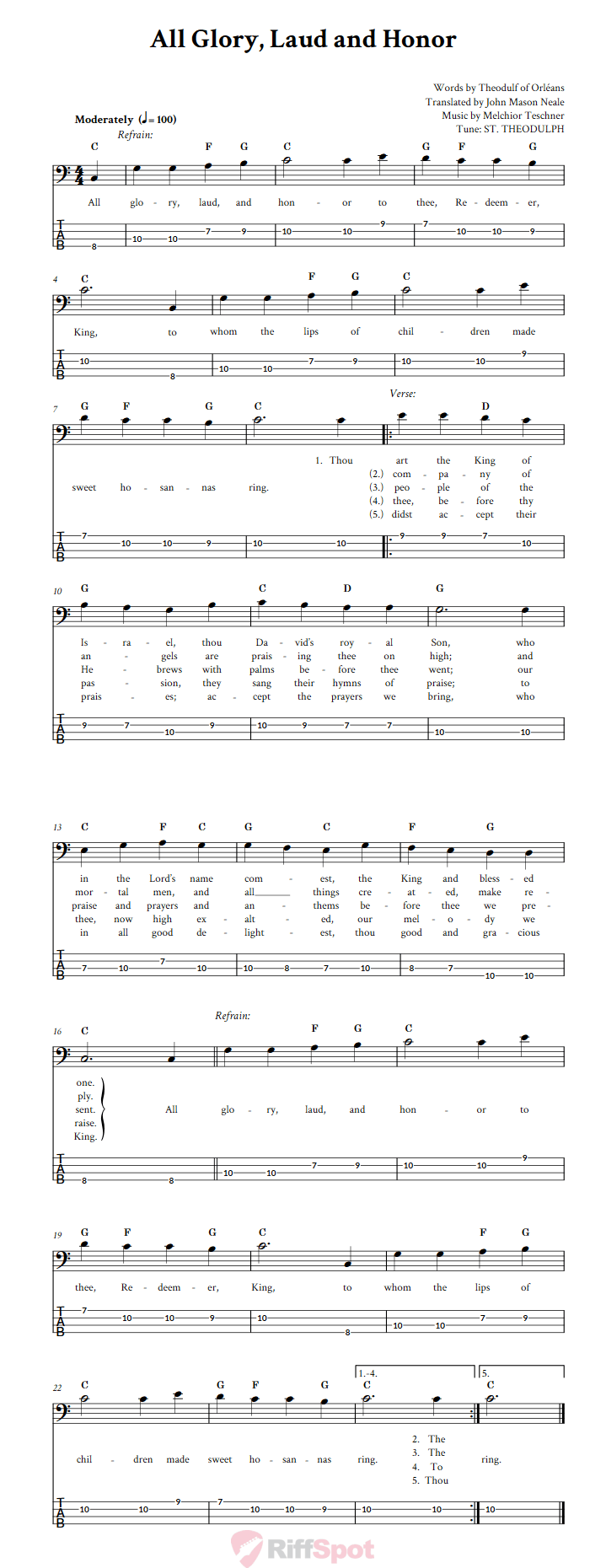 All Glory, Laud And Honor  Bass Guitar Tab