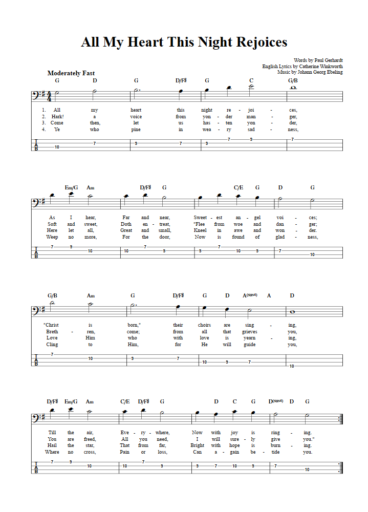 All My Heart This Night Rejoices  Bass Guitar Tab