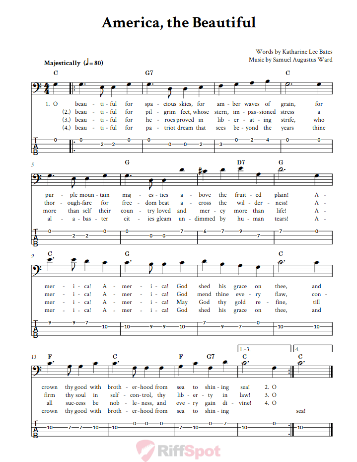 america the beautiful guitar chords