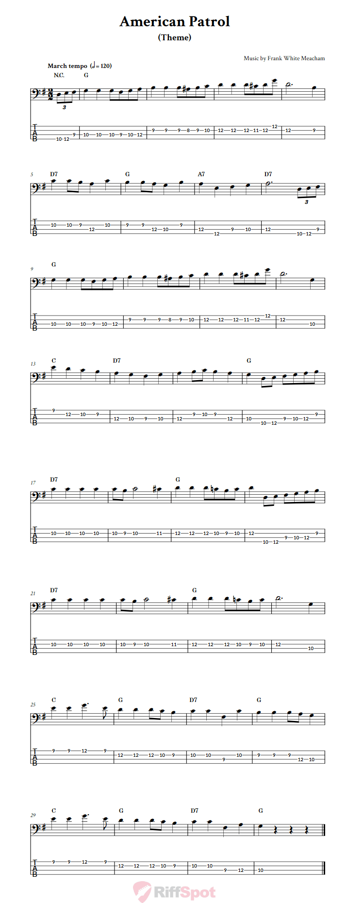 American Patrol  Bass Guitar Tab