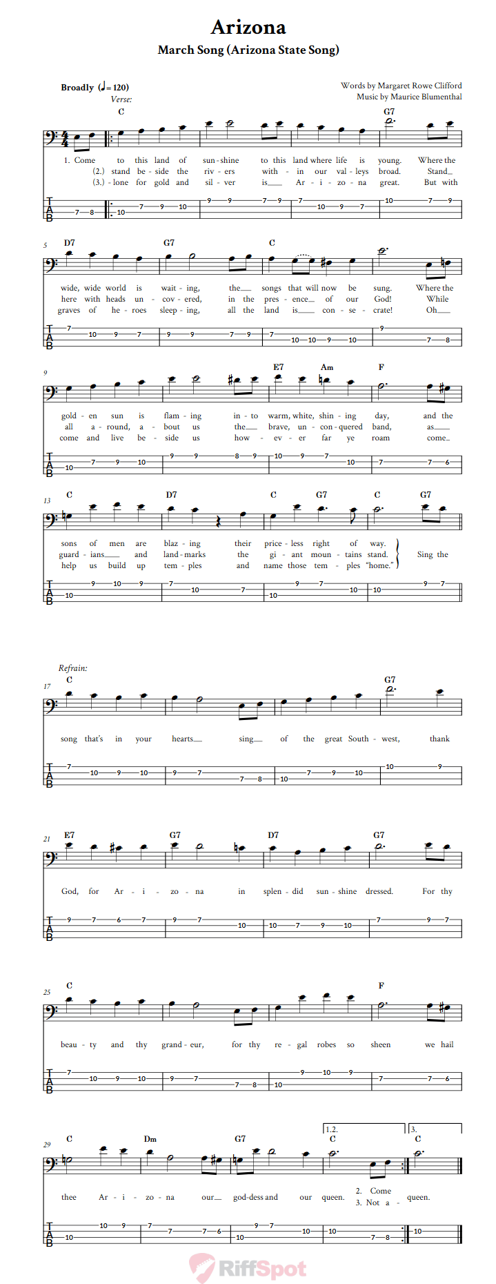 Arizona  Bass Guitar Tab