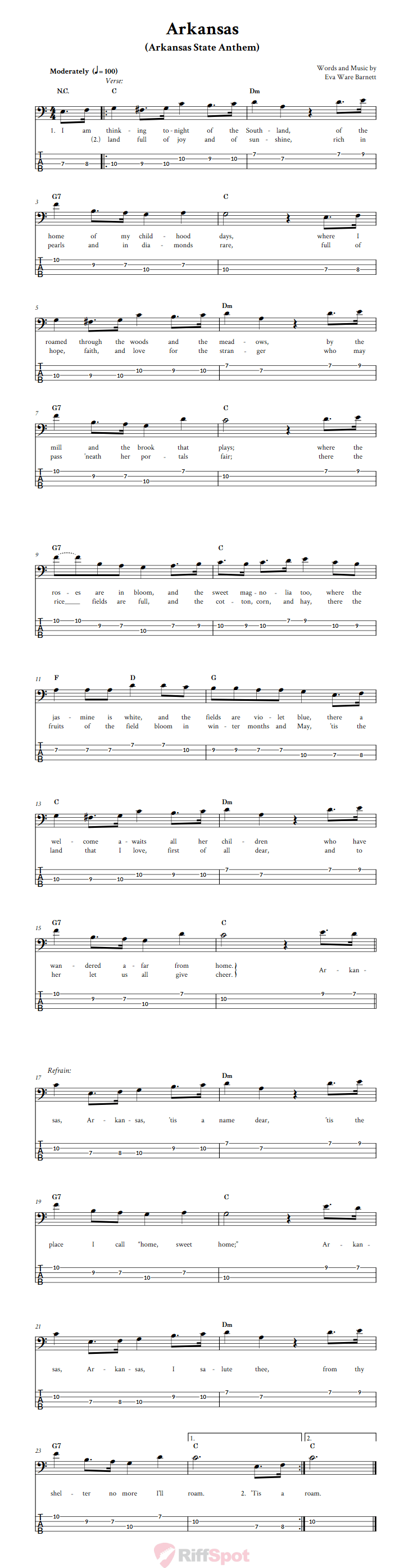 Arkansas  Bass Guitar Tab