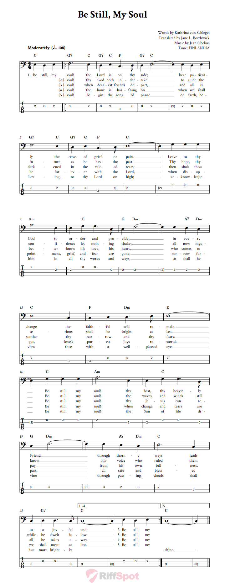 Be Still, My Soul  Bass Guitar Tab