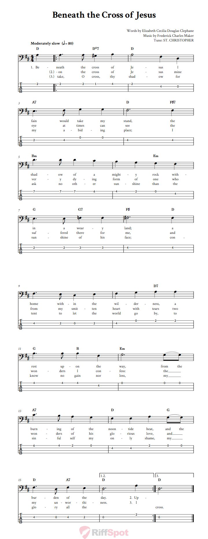 Beneath the Cross of Jesus  Bass Guitar Tab