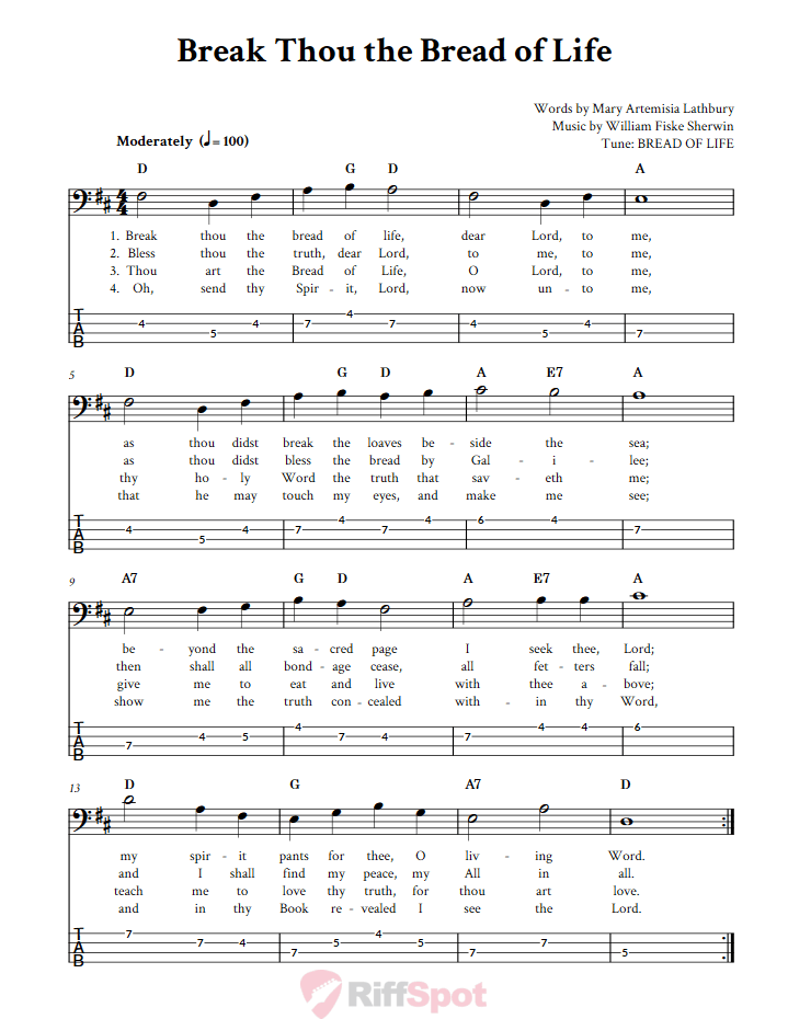 Break Thou The Bread Of Life  Bass Guitar Tab