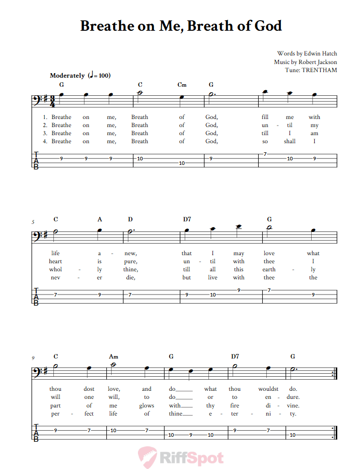 Breathe On Me, Breath Of God  Bass Guitar Tab