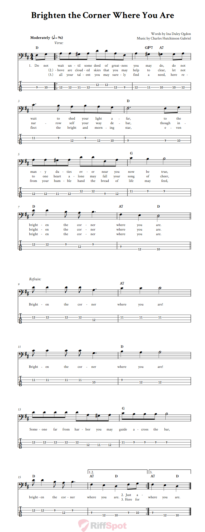 Brighten the Corner Where You Are  Bass Guitar Tab