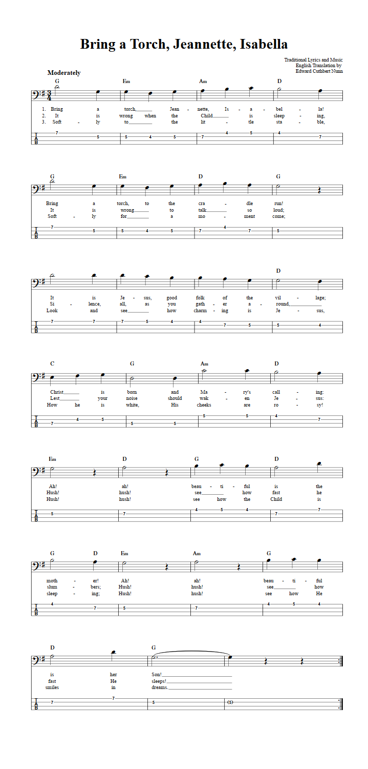 Bring a Torch, Jeannette, Isabella  Bass Guitar Tab