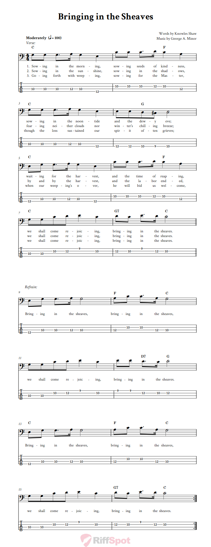 Bringing In The Sheaves  Bass Guitar Tab