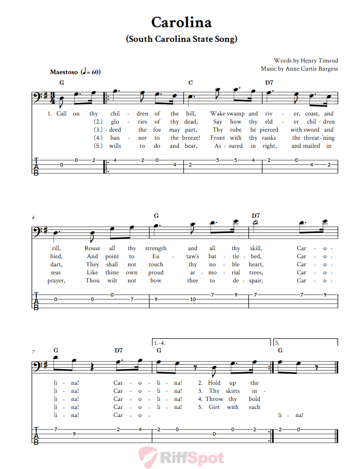 Carolina  Bass Guitar Tab