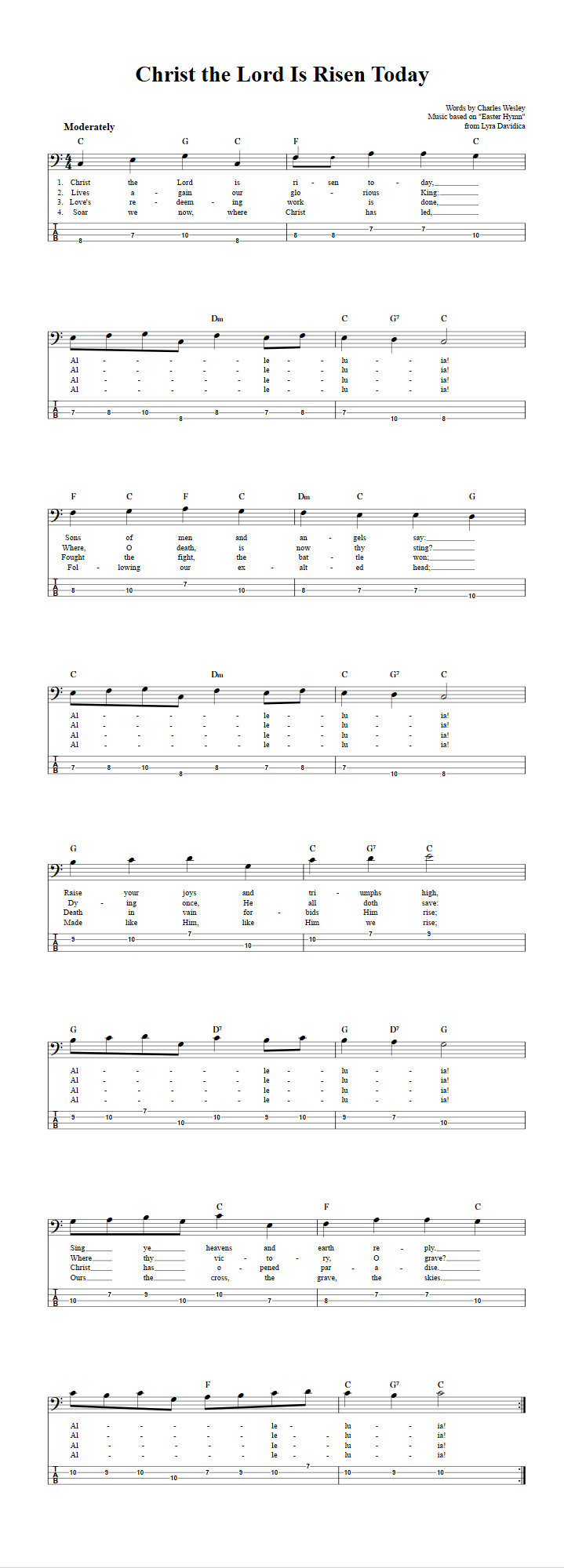 Christ the Lord Is Risen Today  Bass Guitar Tab