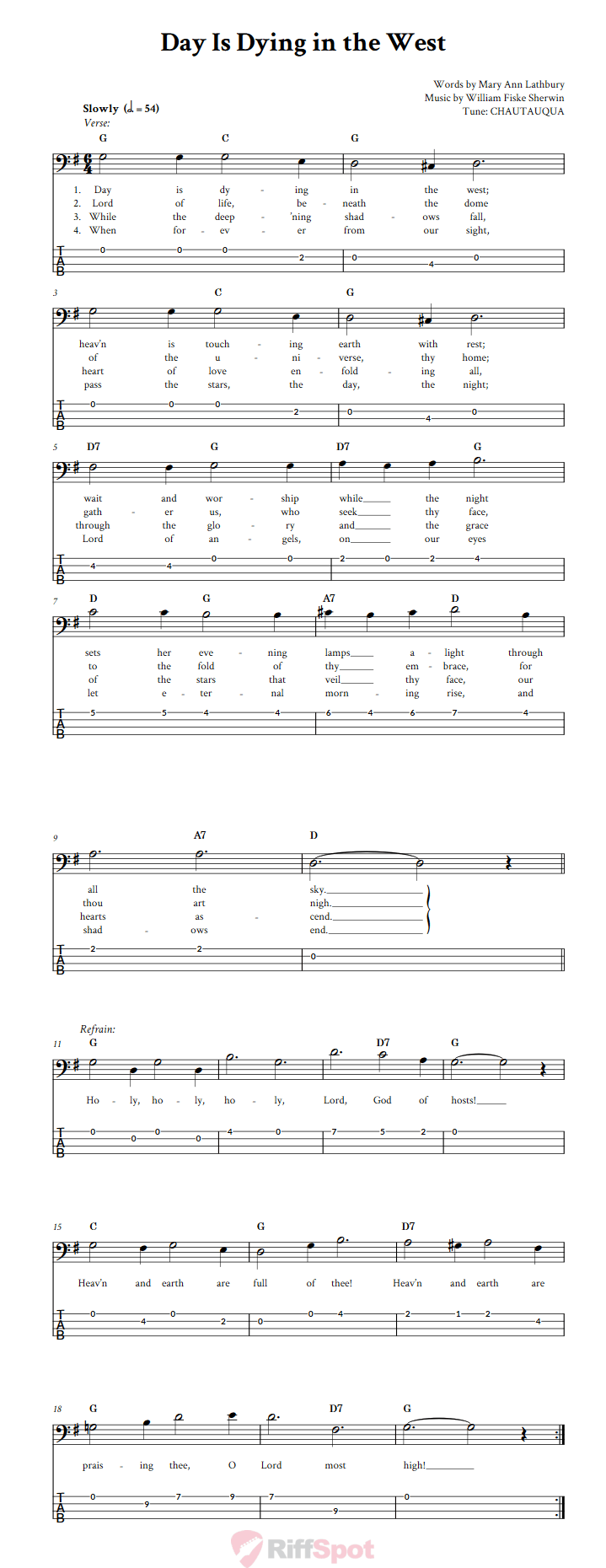 Day Is Dying in the West  Bass Guitar Tab