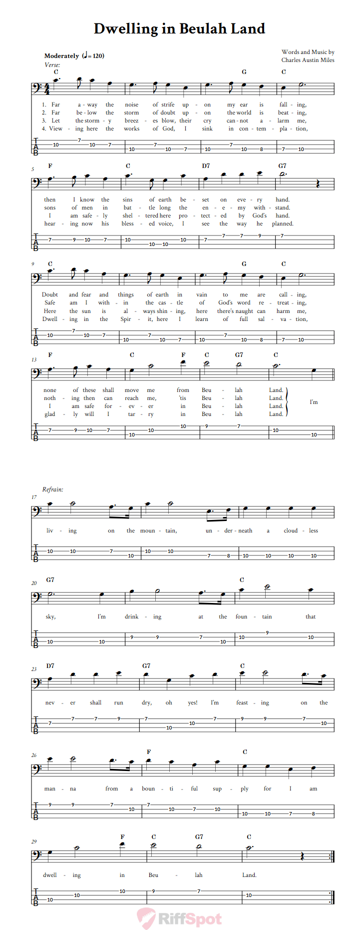 Dwelling in Beulah Land  Bass Guitar Tab