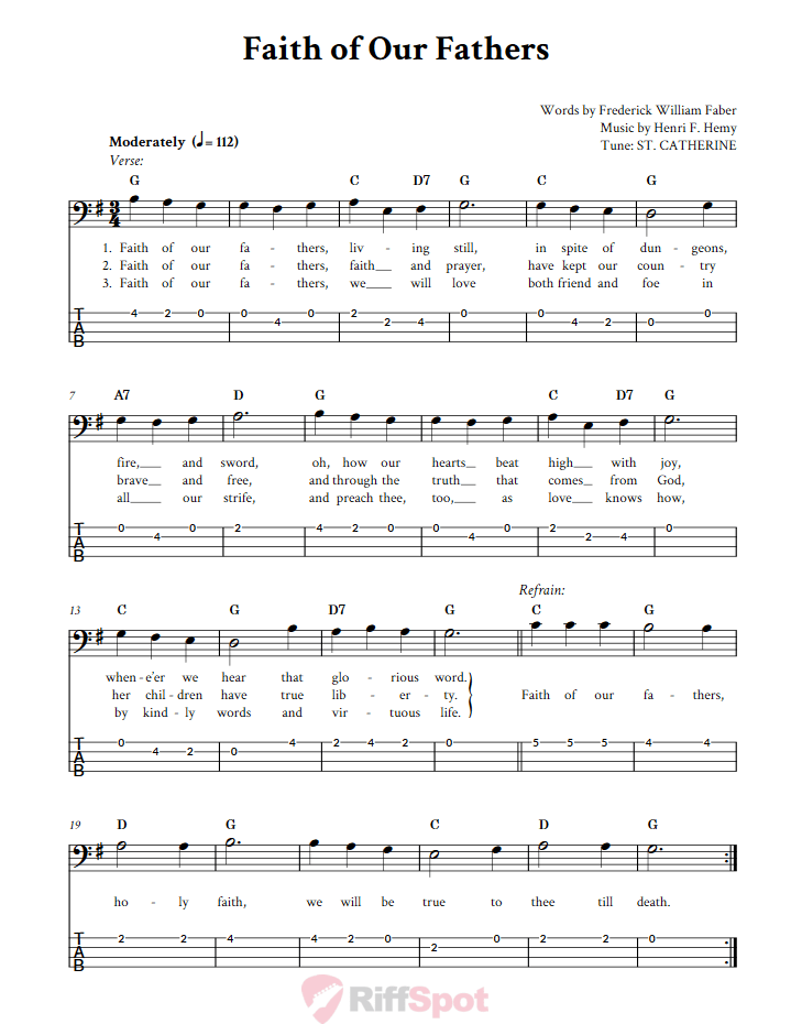 Faith of Our Fathers  Bass Guitar Tab